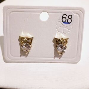 New Gold Tone CZ'S Owl Stud Earrings